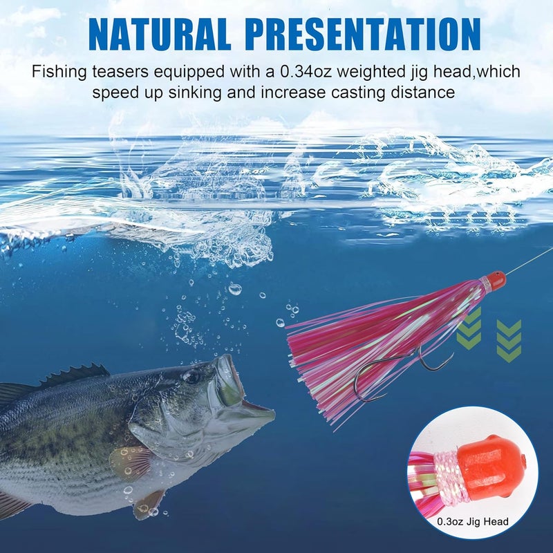 SILANON Mylar Flash Teaser Tails Fishing Bucktail Lures - Weighted Jig Heads 0.35oz Trolling Skirts for Saltwater Ballyhoo Strip Baits - Image 4